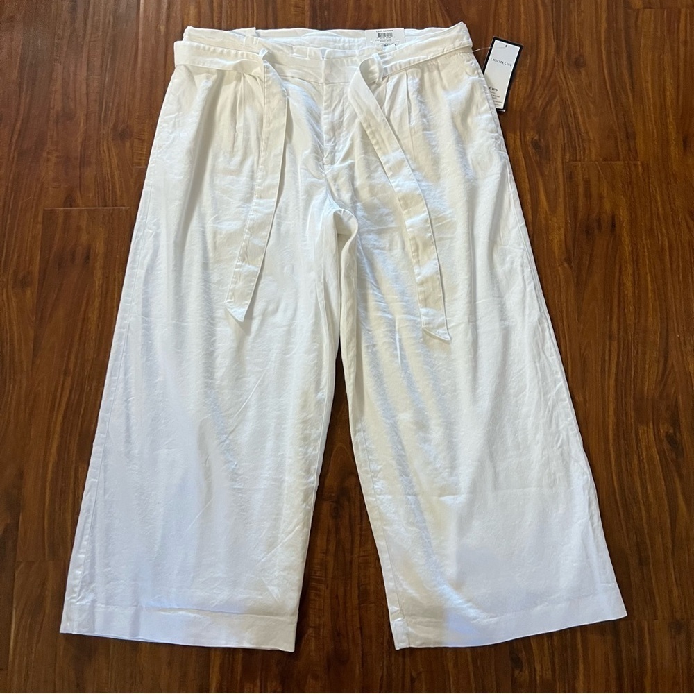 NWT Charter Club White Wide Leg Linen Blend Cropped Pants size 16